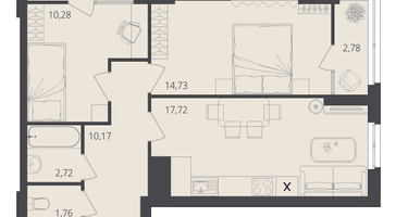 2-к. квартира, 61&nbsp;м²
