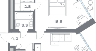 1-к. квартира, 46&nbsp;м²