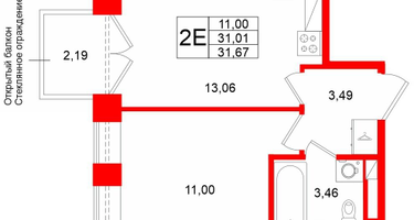 1-к. квартира, 31 м²