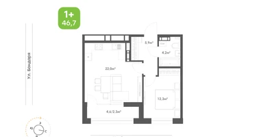 1-к. квартира, 46&nbsp;м²