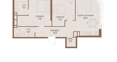 2-к. квартира, 75&nbsp;м²