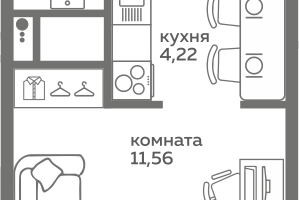 Студия, 22 м²