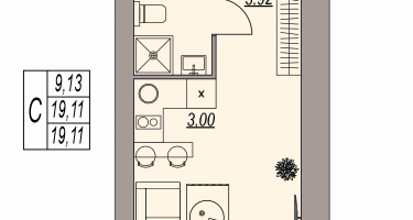 Студия, 19&nbsp;м²