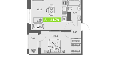 Студия, 41&nbsp;м²
