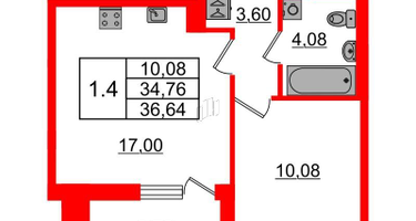 1-к. квартира, 34 м²
