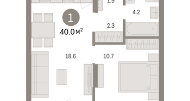1-к. квартира, 40&nbsp;м²