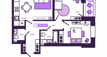 Студия, 64&nbsp;м²