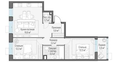 3-к. квартира, 62&nbsp;м²