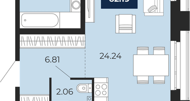 1-к. квартира, 62 м²