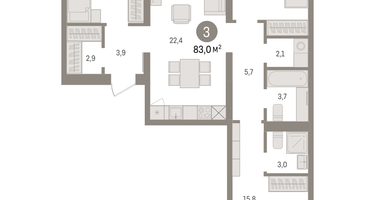 3-к. квартира, 83&nbsp;м²