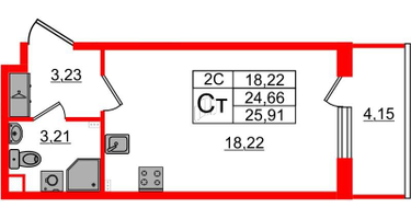 Студия, 24&nbsp;м²