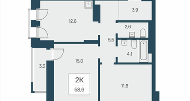 2-к. квартира, 58&nbsp;м²