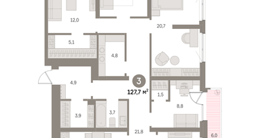 3-к. квартира, 127&nbsp;м²
