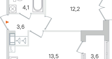 1-комнатная квартира, 35&nbsp;м²