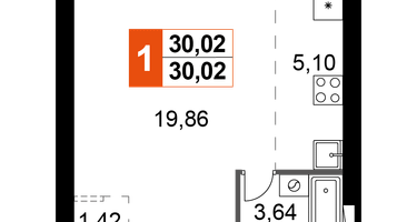 1-к. квартира, 30&nbsp;м²