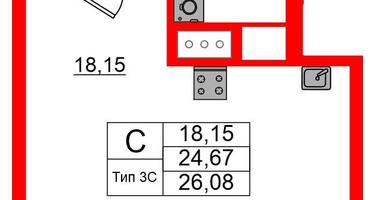 Студия, 24 м²