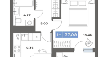 1-к. квартира, 37&nbsp;м²