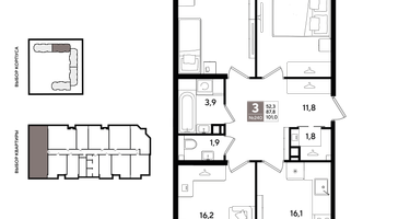 3-к. квартира, 100&nbsp;м²