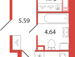 1-к. квартира, 43&nbsp;м²
