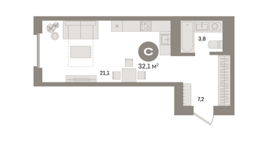 Студия, 32&nbsp;м²