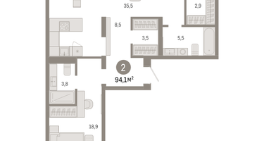 2-к. квартира, 94&nbsp;м²