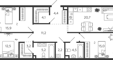 3-к. квартира, 100&nbsp;м²