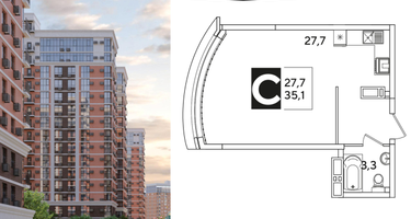 Студия, 35 м²