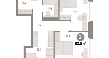 2-к. квартира, 53 м²