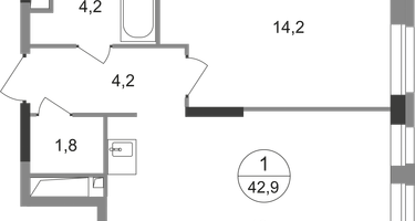 1-к. квартира, 42&nbsp;м²