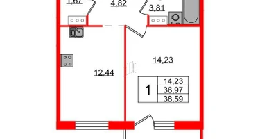 1-к. квартира, 38&nbsp;м²