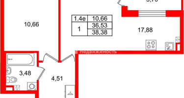 1-к. квартира, 36&nbsp;м²