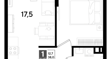 1-к. квартира, 38&nbsp;м²