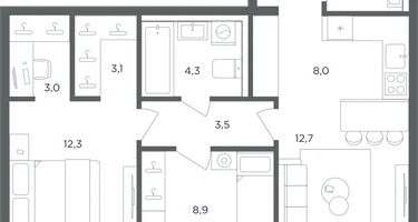 3-к. квартира, 63 м²