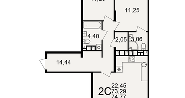 2-к. квартира, 73&nbsp;м²