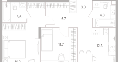 2-к. квартира, 57&nbsp;м²
