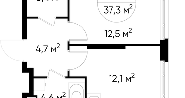 1-к. квартира, 37&nbsp;м²
