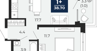1-к. квартира, 37&nbsp;м²
