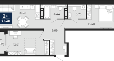 2-к. квартира, 63 м²