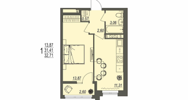 1-к. квартира, 32&nbsp;м²