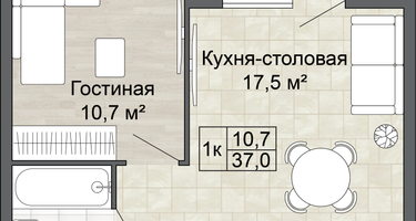 1-к. квартира, 37 м²