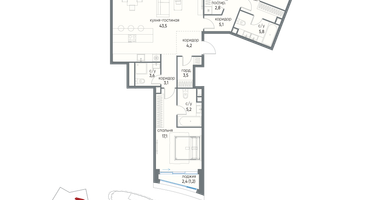 3-к. квартира, 128 м²