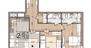 2-к. квартира, 75 м²