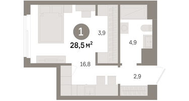 1-к. квартира, 28&nbsp;м²