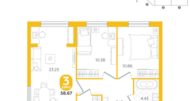 3-к. квартира, 58&nbsp;м²