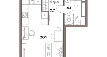 Студия, 28 м²