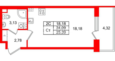 Студия, 24&nbsp;м²