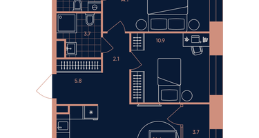 3-к. квартира, 61 м²