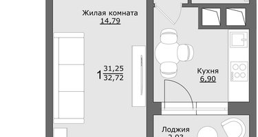1-к. квартира, 32&nbsp;м²