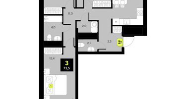 3-к. квартира, 73&nbsp;м²