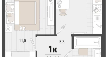 1-к. квартира, 32&nbsp;м²